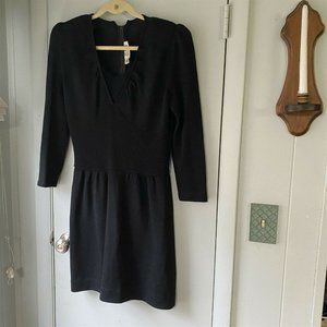 Vintage St John Neiman Marcus Dress Black Knit Heavy V Neck Short Length